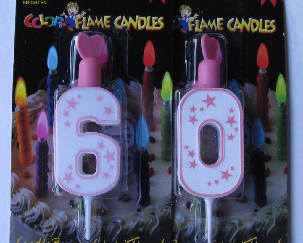 60th Birthday Candles – Pink Flame Party Candles – Non Wax and Reusable